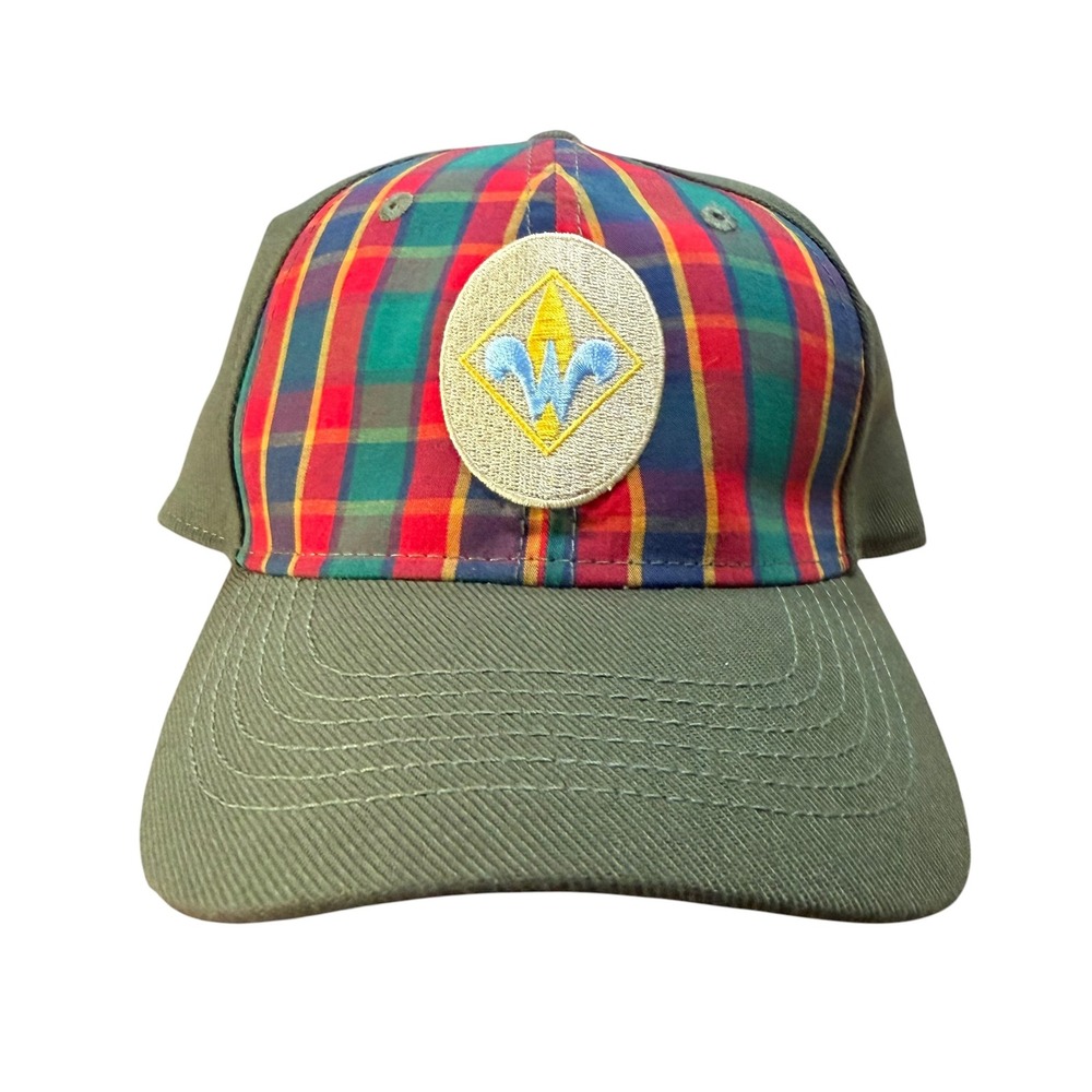 Boy Scouts of America Webelos Uniform Flex‎ Fit Cap Hat Olive Green Plaid S/M